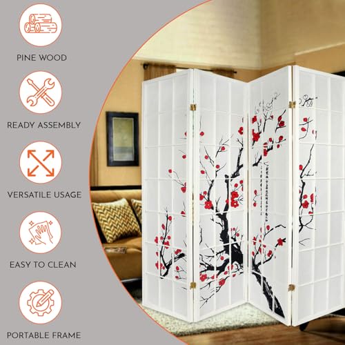 Legacy Decor 4-Panel Blossom Screen Portable Foldable Shoji Room Divider Black K541964