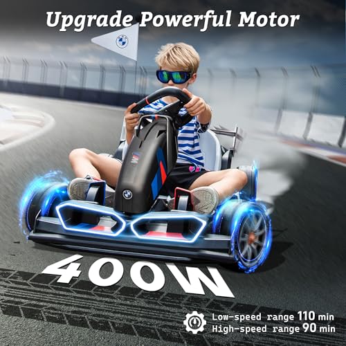 FORESEE 36V BMW Licensed Kids Electric Go Kart, Battery Powered Ride On Toy with Adjustable Seat, Black F2952