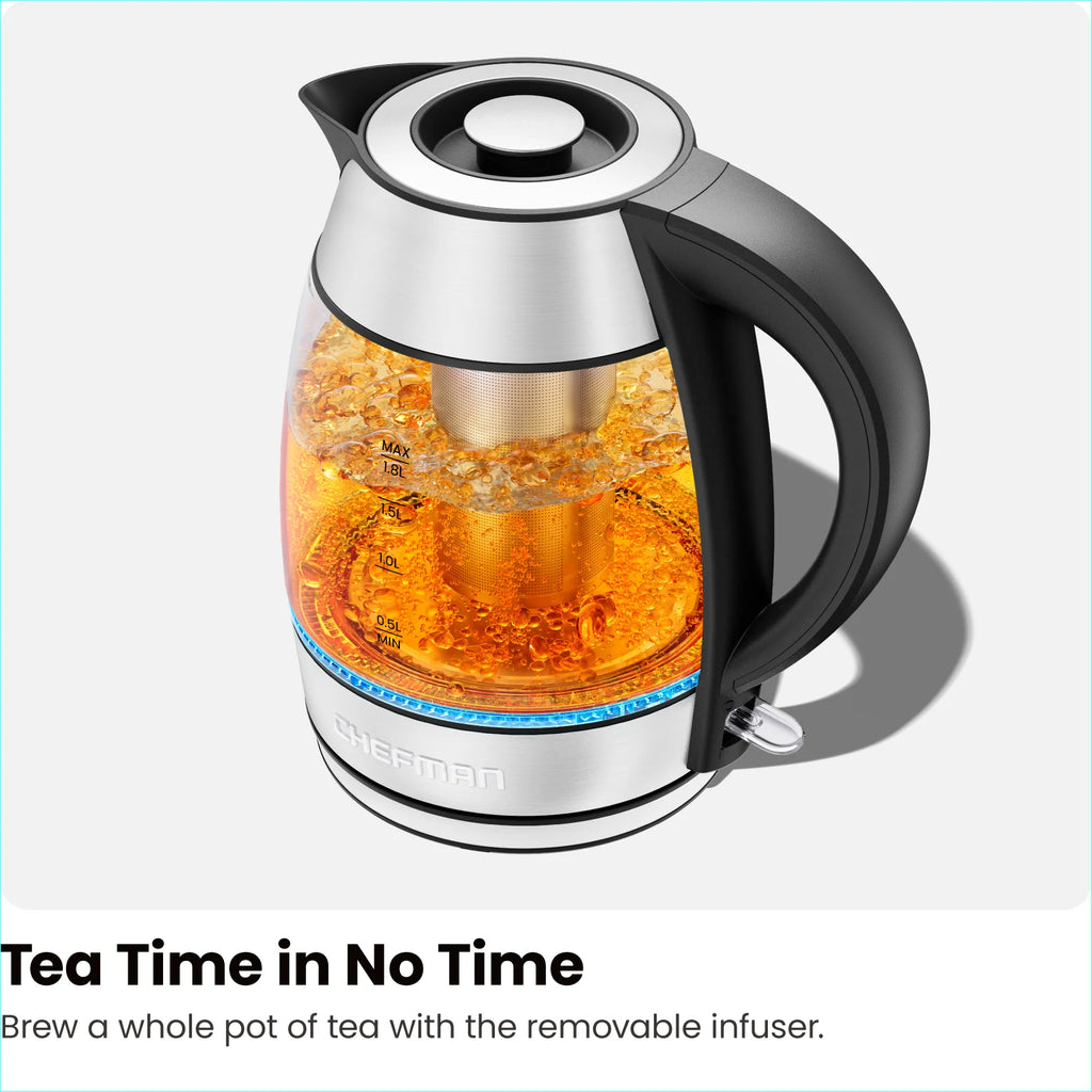 Chefman 1.8L Electric Glass Kettle with Removable Tea Infuser Z5367