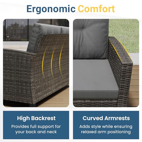Wisteria Lane 4 Piece Outdoor Patio Furniture Set, Gray Rattan Sofa with Cushion P41861