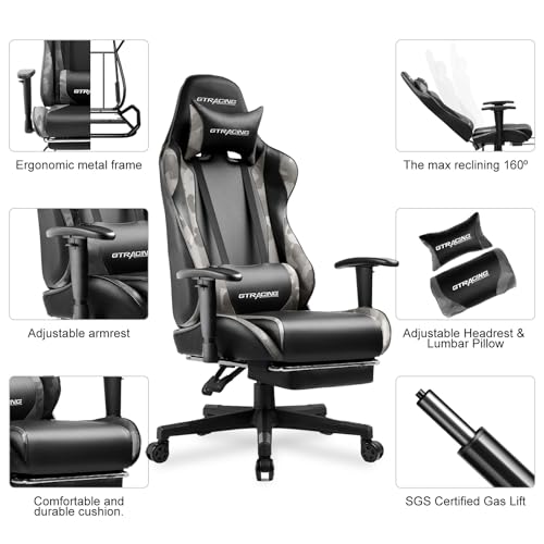 GTRACING Gaming Chair with Footrest, Ergonomic Reclining, Blue C551