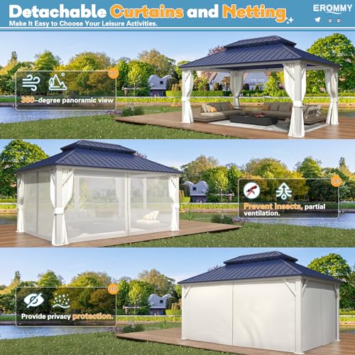EROMMY 14'x20' Hardtop Gazebo Double Roof Galvanized Steel Outdoor Pavilion G3084
