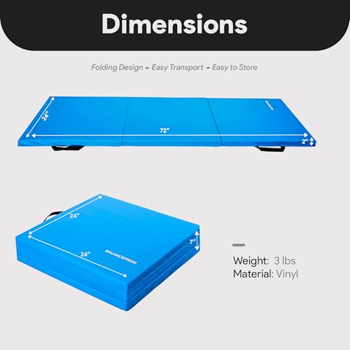 BalanceFrom Folding Gymnastics Mat, Thick Yoga & Workout Pad, Blue S867369