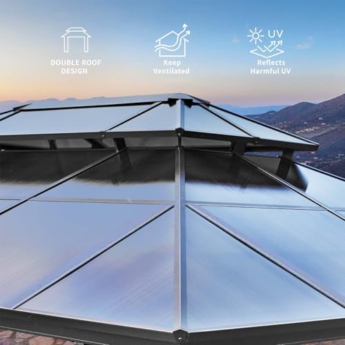 YOLENY 10'x13' Hardtop Gazebo with Aluminum Frame and Curtains F853
