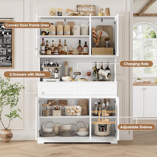 74" Tall Pantry Cabinet with 6 Doors and 2 Drawers, Grey E15130