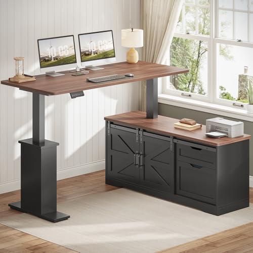 SEDETA Farmhouse L Shaped Standing Desk 55 inch with Drawers, Black E3650