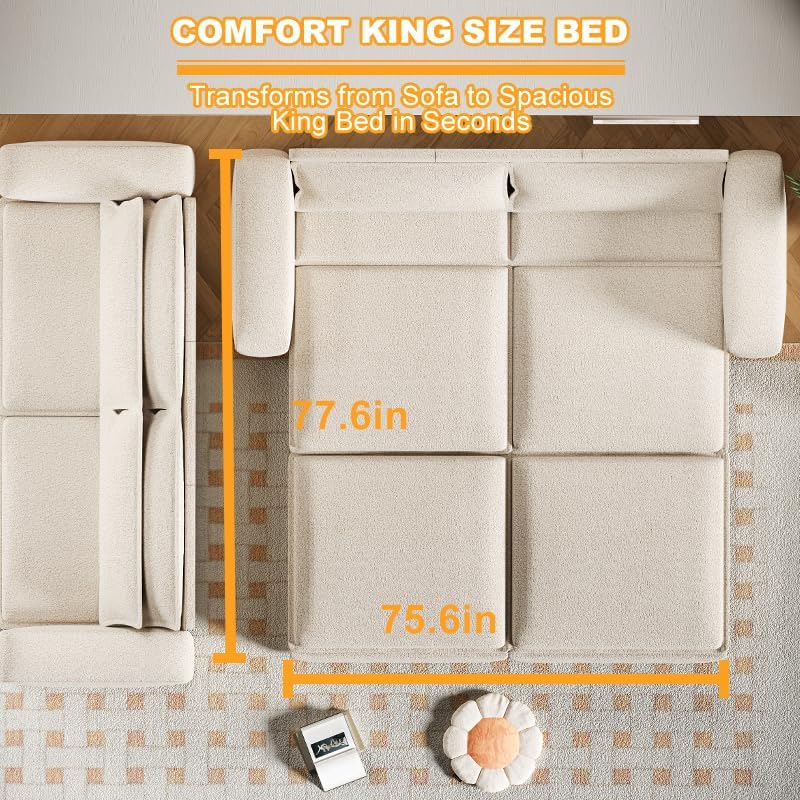 93" King Pull Out Sofa Bed with 2 Pillows, Blue Q21489