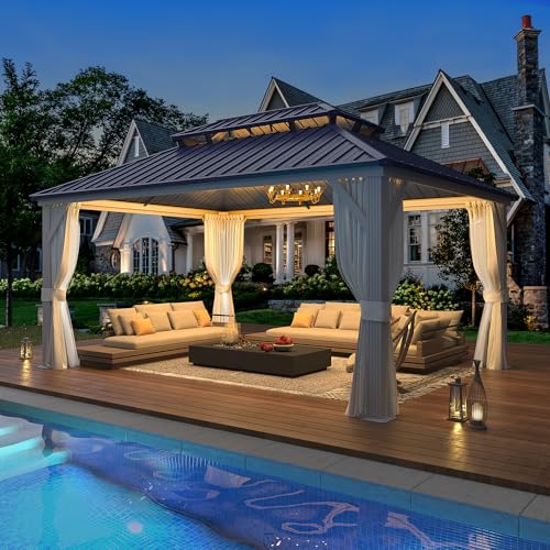 EROMMY 14'x20' Hardtop Gazebo Double Roof Galvanized Steel Outdoor Pavilion G3084
