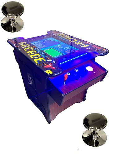 Full Size Commercial Grade Cocktail Arcade Machine 2 Player Upgraded Trackballs 412 Games 22" LCD Screen Tempered Glass 2 Stools Included 5 Year Warranty Dark Wood