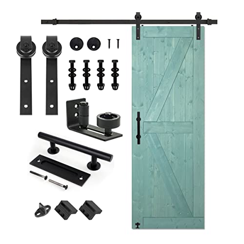 S&Z TOPHAND® 20 in x 84 in Elephant Gray British Brace Knotty Barn Door with 4FT Sliding Hardware Kit G149446