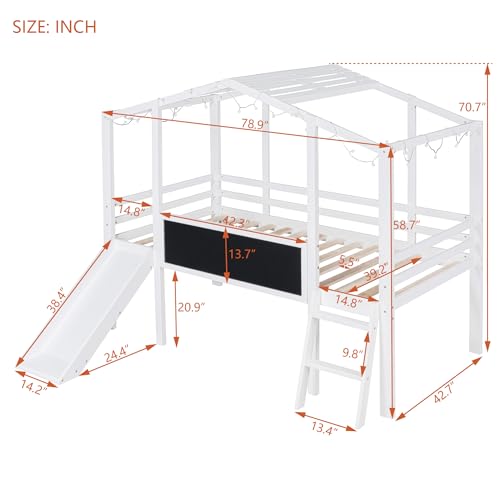 Harper & Bright Designs Kids Twin Low Loft Bed with Slide, Storage Shelves & Stairs, White/Pink C414827