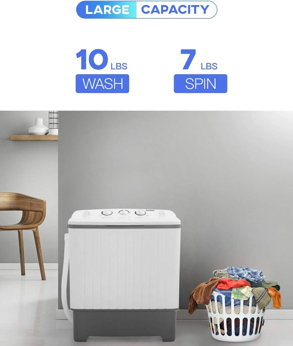 Dkelincs Portable Twin Tub Washing Machine 10 lbs with Spin Dryer, White Y58022
