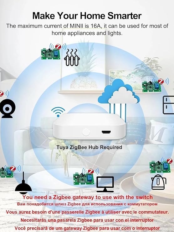 Zigbee 4CH DC7-32V USB Relay Smart Switch Module, Tuya APP Remote Control V113