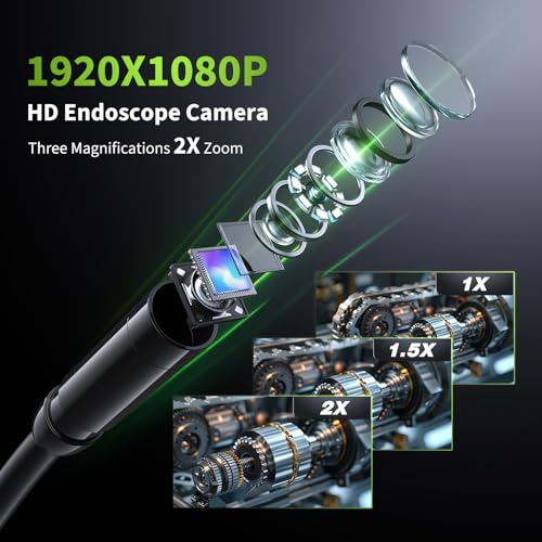 Endoscope Camera with Light, 4.3" HD Borescope, IP67 Waterproof, 16.4ft Semi-Rigid (Green) I7760