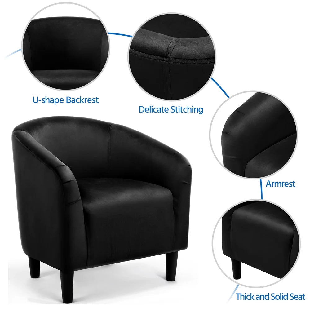 Alden Design Barrel Accent Chair, Black Velvet C456