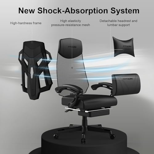 GTRACING Gaming Chair with Mesh Back, Footrest and Lumbar Support, White K3123