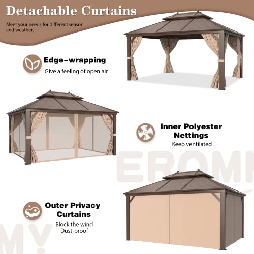 EROMMY 14'x20' Hardtop Gazebo Double Roof Galvanized Steel Outdoor Pavilion G3084