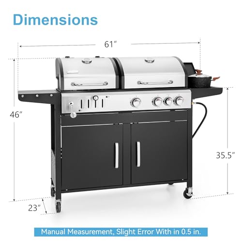 3 Burner Propane Charcoal Combo Grill with Side Burner, 685 SQIN W461