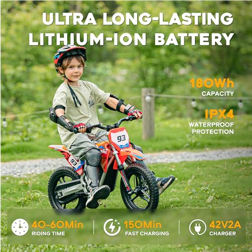 AIII Electric Dirt Bike for Kids 3-7, 12-Inch Off-Road Tires, Red X89100