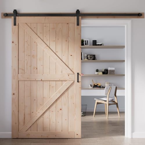 FREDBECK 48in x 80in Sliding Wood Barn Door with 8FT Hardware Kit V8036