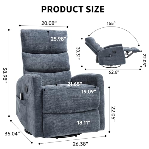 Massage Chair Recliner with Heat, Swivel Rocking, High Back Fabric Black V2333