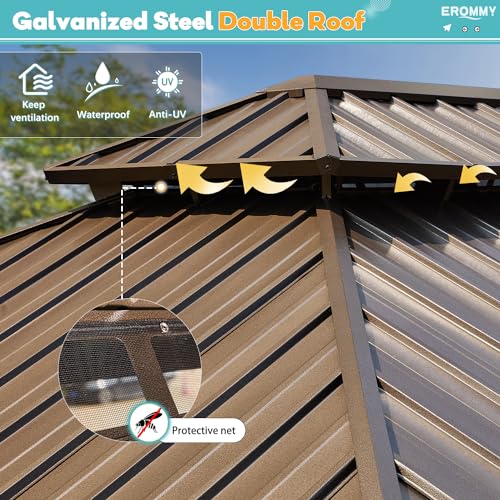 EROMMY 14'x20' Hardtop Gazebo Double Roof Galvanized Steel Outdoor Pavilion G3084