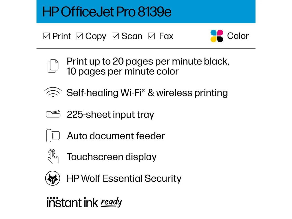 HP OfficeJet Pro 8139e All-in-One Printer with 1 Year Instant Ink D137301
