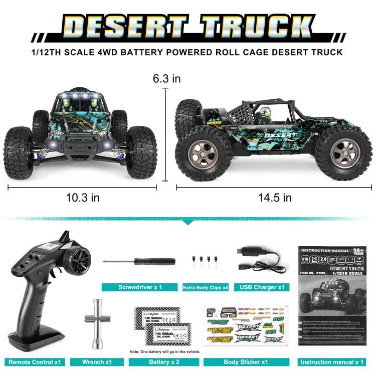 HAIBOXING 2995 Remote Control Truck 1:12 Scale RC Buggy 550 Motor 4WD U344560