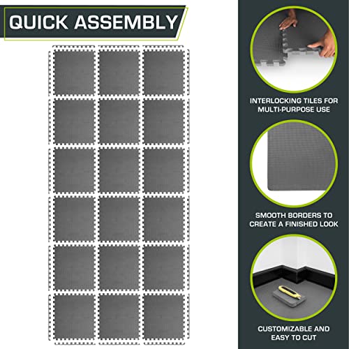 ProsourceFit Extra Thick Puzzle Exercise Mat, EVA Foam Interlocking Tiles, Black, 3/4 inch, 24 Tiles Y76691
