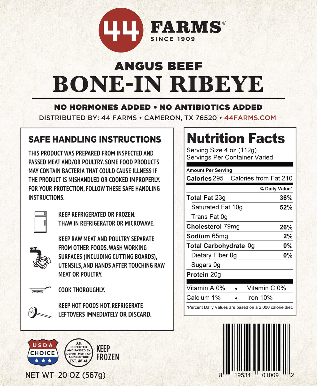 44 Farms USDA Choice Bone-In Steak Pack, 4 Count H7922