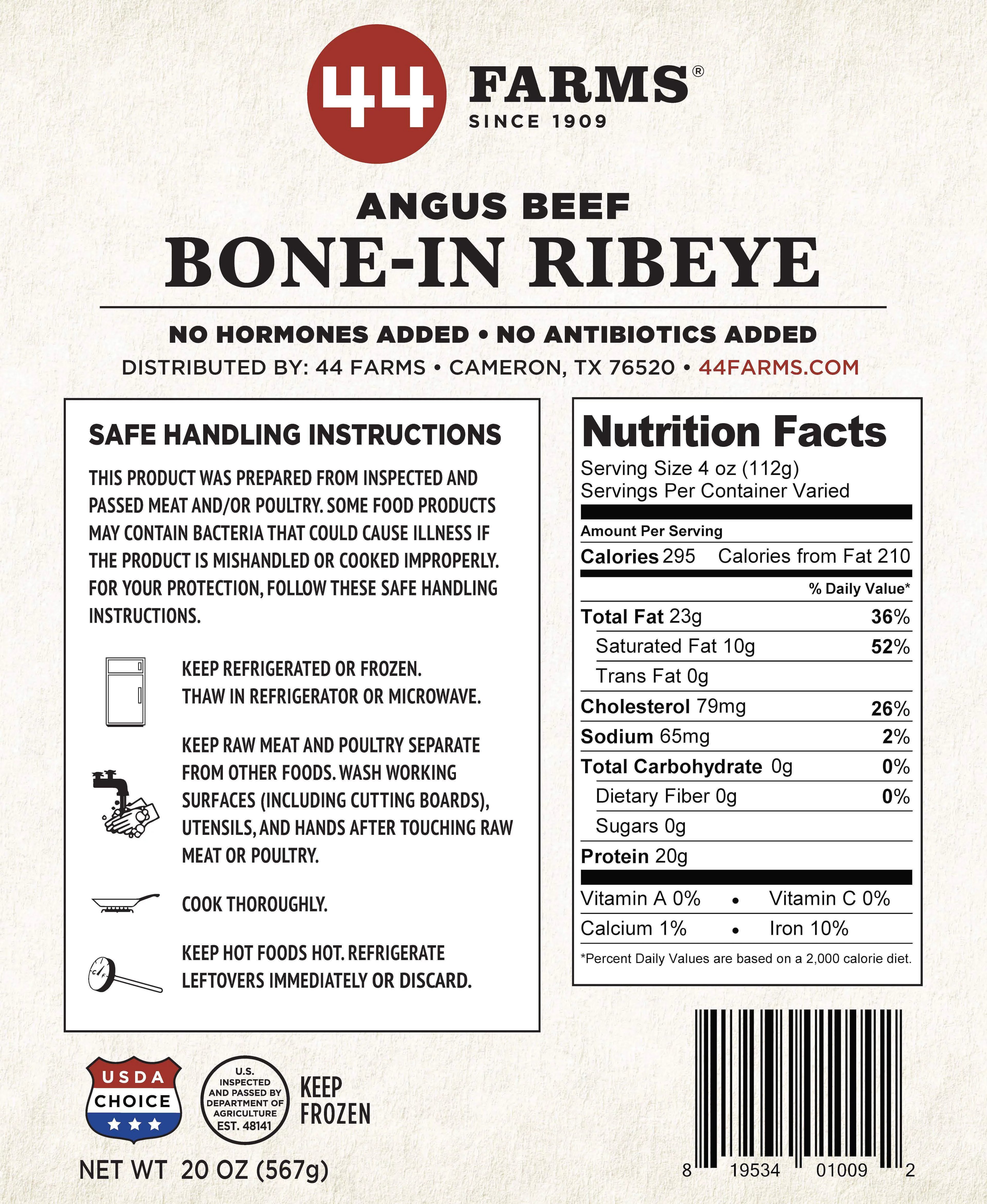 44 Farms USDA Choice Bone-In Steak Pack, 4 Count H7922