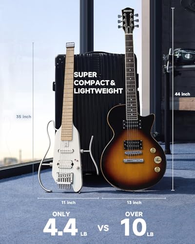 Donner HUSH-X Electric Guitar Kit - Featherlight Travel Guitar, Mahogany Solid Body, Metallic White A941