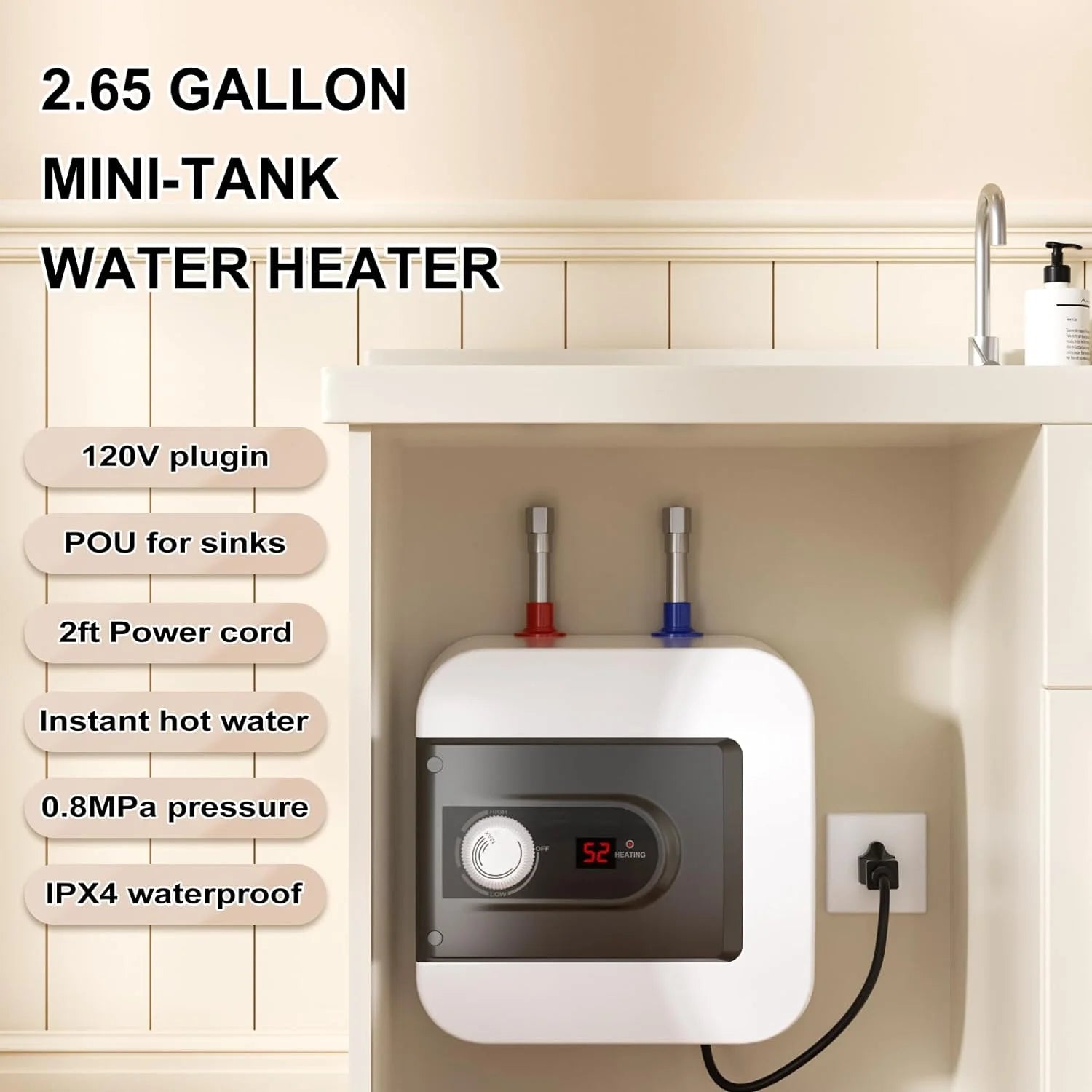 JIAH Electric Mini-Tank Water Heater 4 Gallon, 110V 1.5KW, UL Listed R462369