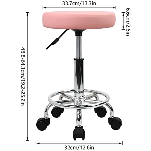 KKTONER PU Leather Round Rolling Stool with Foot Rest Swivel Height Adjustment (Pink) Q8561