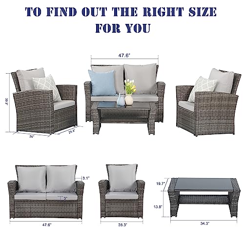 Wisteria Lane 4 Piece Outdoor Patio Furniture Set, Gray Rattan Sofa with Cushion P41861