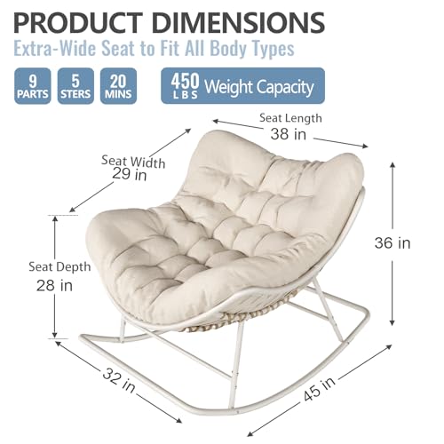 SWITTE Papasan Rocking Chair Outdoor Indoor, Oversized Wicker with Cushion, Gray H68308