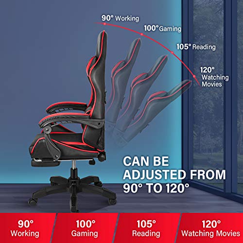 Gaming Chair with Footrest, Lumbar Support, Red/Black M9231