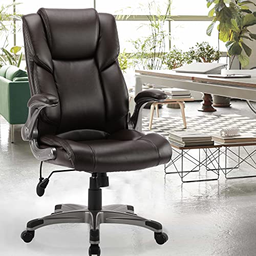COLAMY Executive Ergonomic Office Chair with Bonded Leather and Flip-up Armrests A775113