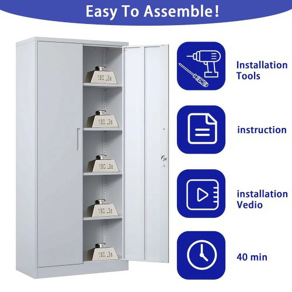 71"H Metal Garage Storage Cabinet, Black, Locking with 4 Shelves S7185