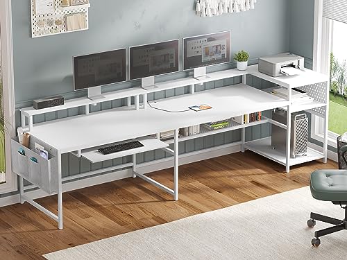 SEDETA L Shaped Gaming Desk with Power Outlets & LED Strip, Black U65690