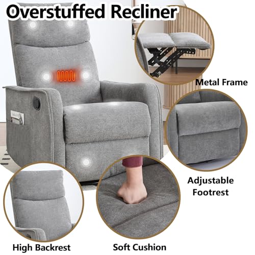 Massage Chair Recliner with Heat, Swivel Rocking, High Back Fabric Black V2333