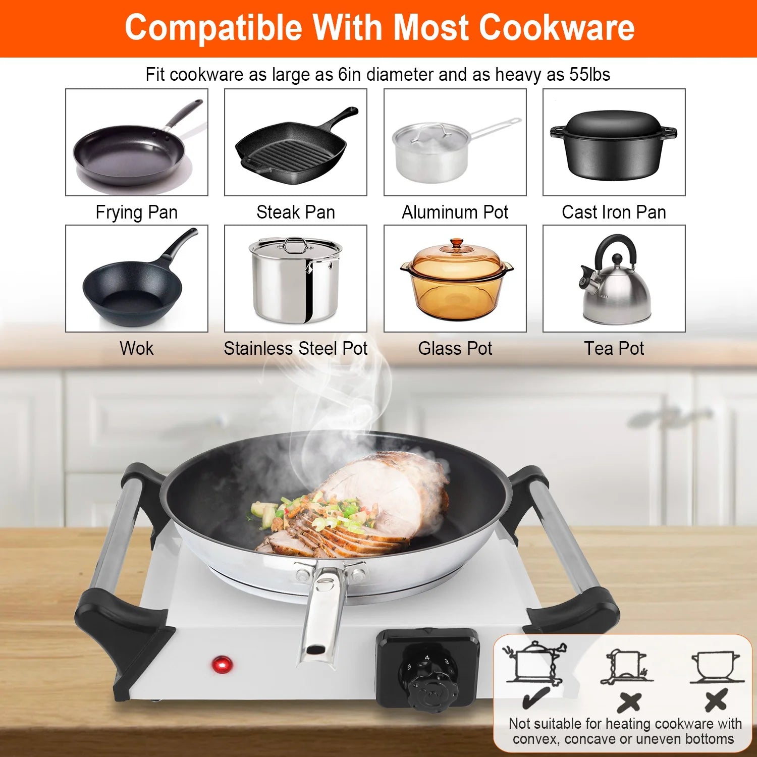 iMounTEK Electric Single Burner Portable Hot Plate, 1000W, 5 Temperature Settings, Black U11069