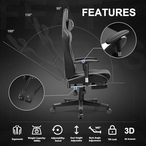 GTRACING Gaming Chair with Footrest, Blue R841