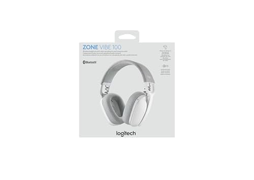 Logitech Zone Vibe 100 Wireless Over Ear Headset with Noise Canceling Microphone, Off White A852