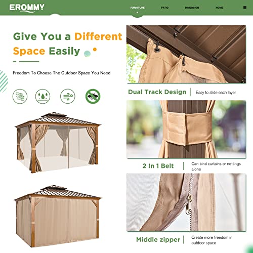 EROMMY 14'x20' Hardtop Gazebo Double Roof Galvanized Steel Outdoor Pavilion G3084