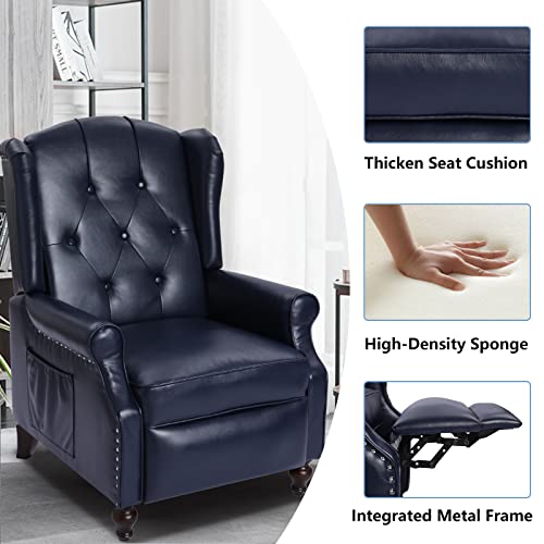 Wingback Recliner Chair with Massage and Heat, Tufted Fabric, Wooden Legs D91574