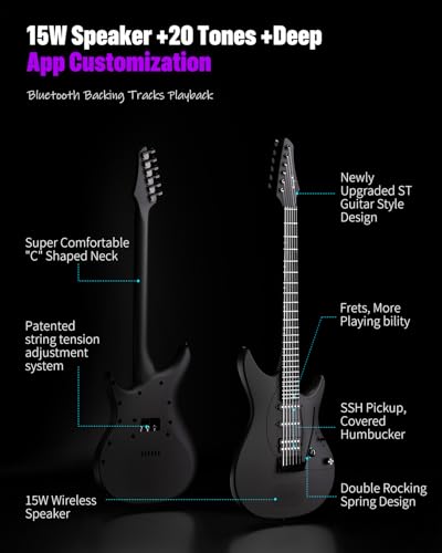 Enya Electric Guitar Inspire 39" Carbon Fiber with Wireless Speaker and Gig Bag Y562682