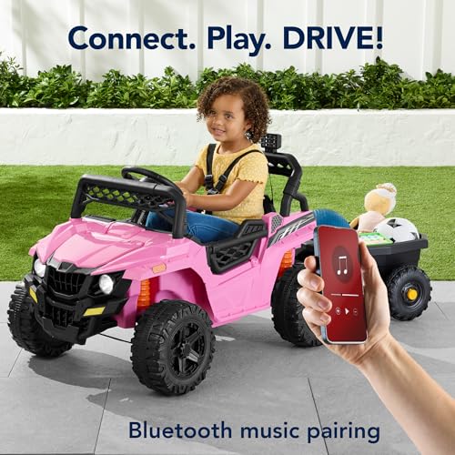 Kids 12V Electric Ride On UTV Car with Trailer, Parent Control, LED Lights, Bluetooth - Black C2735