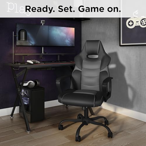 STAPLES Emerge Vector Luxura Faux Leather Gaming Chair, Black & Gray M348168