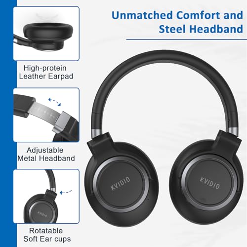 KVIDIO Active Noise Cancelling Headphones Wireless Over Ear with Microphone H467